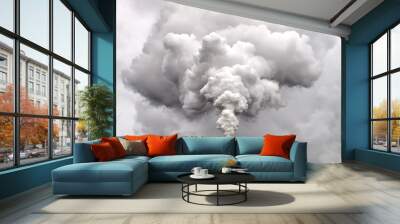 Smoke from factory pipe against dark overcast sky Wall mural