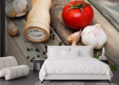 tomato, garlic and basil Wall mural