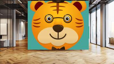 Vector image of a hipster cute face of big cat Wall mural