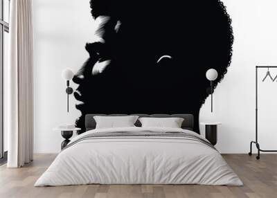 A minimalist black and white vector silhouette of a man's side profile. Wall mural