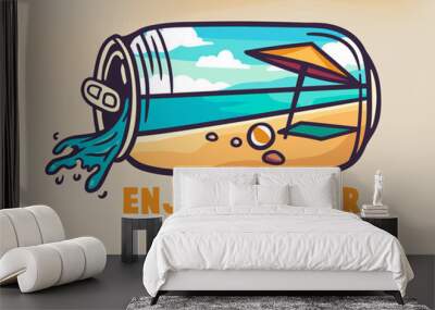 Beach drawing inside a soda can, vector illustration for summer Wall mural