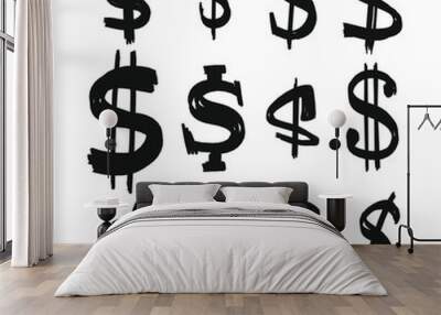 Dollar sign set. Hand-drawn vector illustration on white background  Wall mural