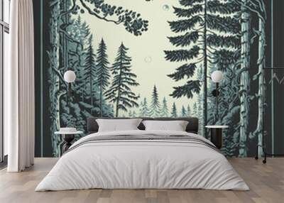 Entrance to a dense forest, vector illustration Wall mural