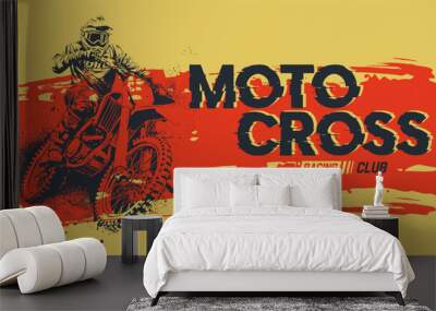 Motocross Grunge Banner with rider. Vector illustration Wall mural