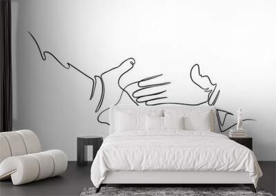 two hands come close to shake hands to cooperate, one line contagious line vector illustration Wall mural