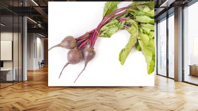 Bunch of organic healthy beetroot with leaves isolated Wall mural