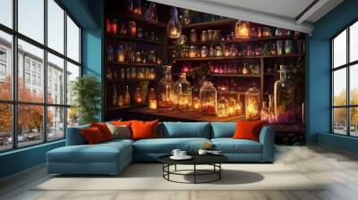 Enchanting Witch's Apothecary Shop with Glowing Potions and Mystical Artifacts Wall mural