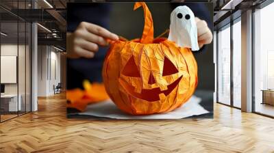 Fun Halloween Craft Ideas for Kids: Step-by-Step Guide to Making Paper Pumpkins and Ghost Puppets Wall mural