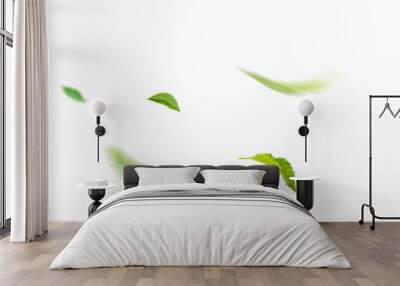 Green Floating Leaves Flying Leaves Green Leaf Dancing, Air Purifier Atmosphere Simple Main Picture. Wall mural