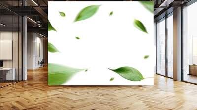 Green Floating Leaves Flying Leaves Green Leaf Dancing, Air Purifier Atmosphere Simple Main Picture. Wall mural