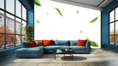 Green Floating Leaves Flying Leaves Green Leaf Dancing, Air Purifier Atmosphere Simple Main Picture. Wall mural