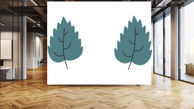 Hand drawn cute floral illustration of two sunflower leaves. Flat vector botanical elements in simple colored doodle style. Farm, nature, autumn sticker, icon or print. Isolated on white background. Wall mural