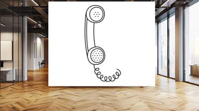 Hand drawn cute outline illustration of retro phone handset. Flat vector old telephone with dial sticker in simple line art doodle style. Call device line icon or print. Isolated on white background. Wall mural