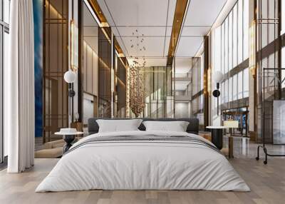 3d render of luxury hotel reception lobby Wall mural