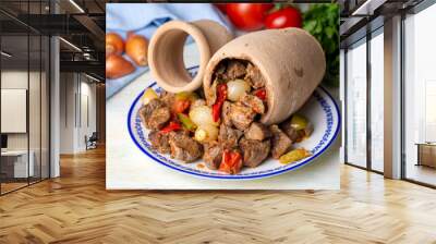 Authentic Turkish Testi Kebab cooked in earthenware waterjug, Turkish name; Testi kebabi Wall mural