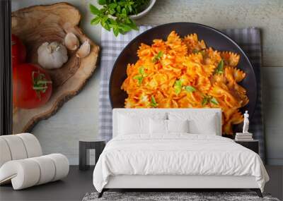 Farfalle pasta with tomato sauce, bow tie pasta tomatoes sauce (Turkish name; domatesli kelebek makarna) Wall mural