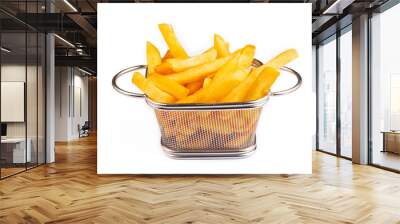 French fries, fried potatoes on white background Wall mural