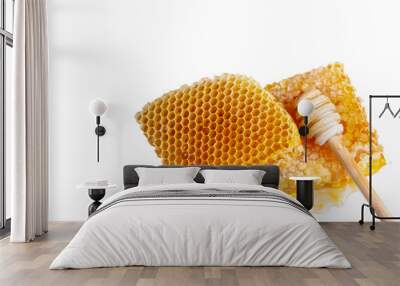 Sweet honeycomb isolated on white bee products with organic natural ingredients concept Wall mural