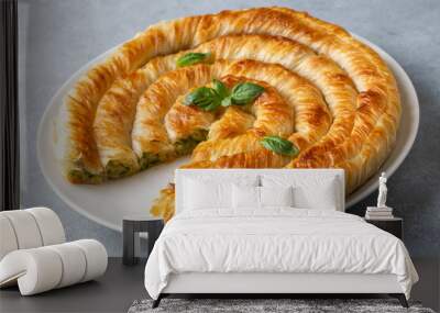 Traditional Turkish pastry with spinach. (Turkish Name: Ispanakli Kol Boregi, Bosnak boregi). Handmade pastry with spinach filling. Wall mural