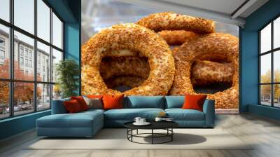 Turkish Bagel with sesame seeds. Turkish name; Kandil simidi Wall mural