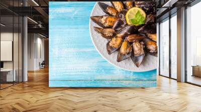 Turkish Street Food Stuffed Mussels with Lemon - Midye Dolma Wall mural