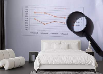 Magnifying glass and business growth graph ,business Wall mural