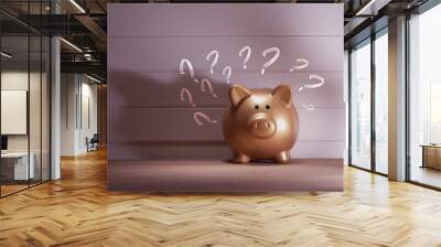 piggy bank with lots of question mark symbol . Concept How to save money Wall mural