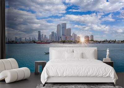 Colombia, wide-angle view of scenic Cartagena bay (Bocagrande) and panoramic city skyline. Wall mural