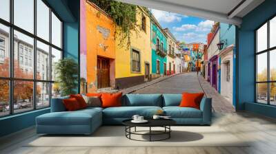 Guanajuato, Mexico, Scenic cobbled streets and traditional colorful colonial architecture in Guanajuato historic city center. Wall mural