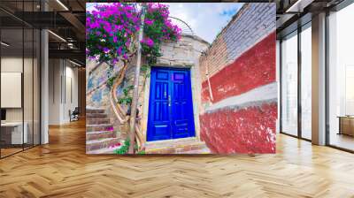 Scenic cobbled streets and traditional colorful colonial  architecture in Guanajuato historic city center Wall mural