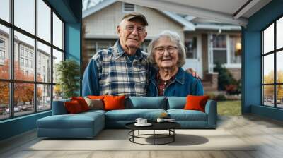 A man and a woman are standing in front of a house Wall mural