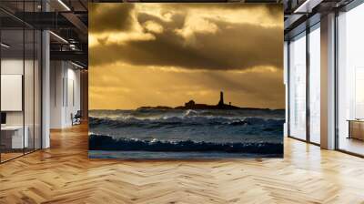 Feistein Lighthouse surrounded by the sea during a golden sunset in Rogaland county, Norway Wall mural