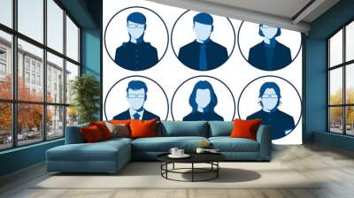 Flat silhouettes of business people for user profile picture. Round icons with male and female portraits. Set of vector avatars. Wall mural