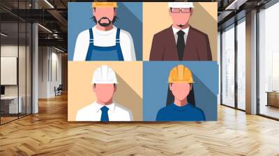 silhouettes of people in hard hat for user profile picture. avatars of construction workers. enginee Wall mural