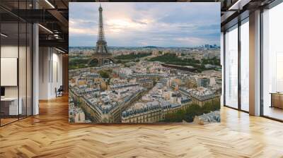 Aerial cityscape of Paris France with Eiffel Tower at sunset  Wall mural