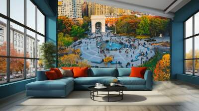 Aerial view of Washington square park in Greenwich village, lower Manhattan in New York city  Wall mural