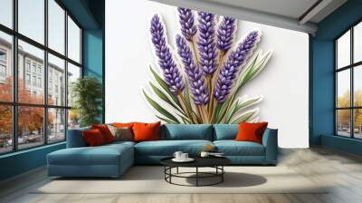 A vibrant bouquet of lavender flowers, showcasing their rich purple hues and green foliage, perfect for decor. Wall mural