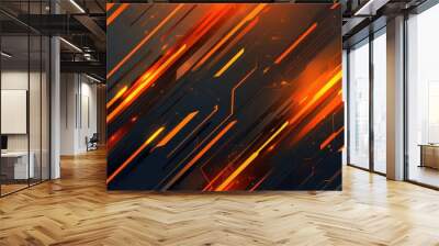 Dynamic abstract background with bold orange and dark hues, showcasing vibrant streaks and a modern, tech-inspired design. Wall mural