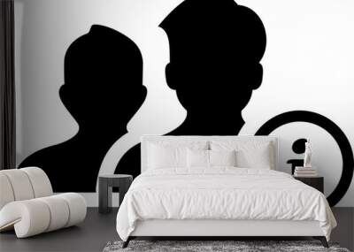 Black silhouette of two people with an info circle. Wall mural