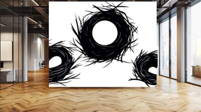 Set of bird's nests silhouette . Collection of nests with eggs, Wildlife. birds house great set collection clip art Silhouette, Black vector illustration on white background. Wall mural