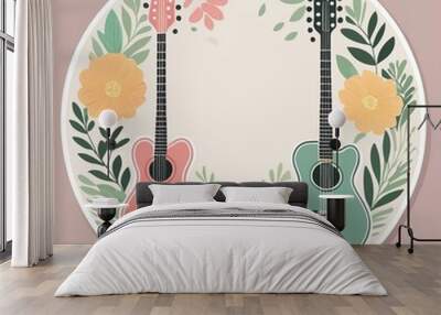 Circular Floral Wreath Stickers featuring a garden of guitars Wall mural