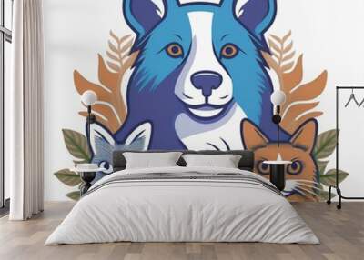 logo avec chien, chat et lapin pour vétérinaires en illustration ia Wall mural