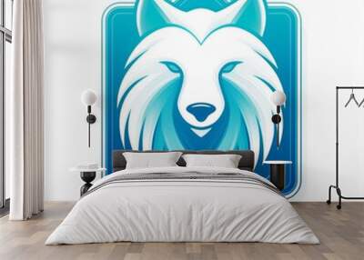 logo base tête de loup ou de renard bleu en illustration ia Wall mural