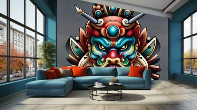 Foo dog illustration tattoo artwork warrior Wall mural