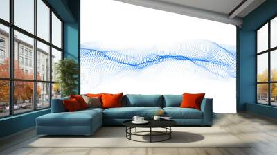 Abstract blue wave with moving dots. Flow of particles. Vector cyber technology illustration. Wall mural