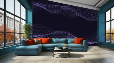 Abstract double wave background with dots and lines moving in space. Futuristic modern dynamic wave. Technology vector illustration. Wall mural