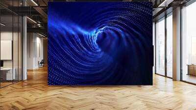 Abstract particle vortex. Futuristic dynamic wave moving in space. Illustration with explosion of data. 3d rendering. Wall mural