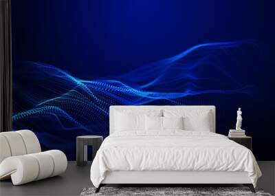 Abstract wave with moving dots. Flow of particles. Cyber technology illustration. 3d rendering Wall mural