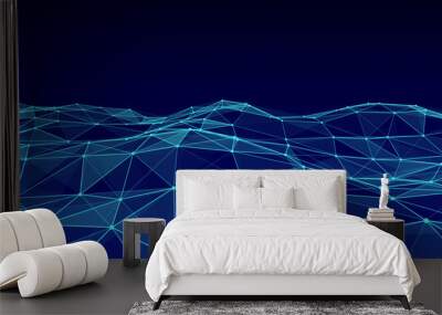 Artificial intelligence concept. Big data visualization. Blue cyber technology wave. Vector illustration. Wall mural