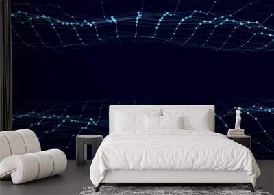 Futuristic moving wave. Digital background with moving glowing particles and lines. Big data visualization. Vector illustration. Wall mural